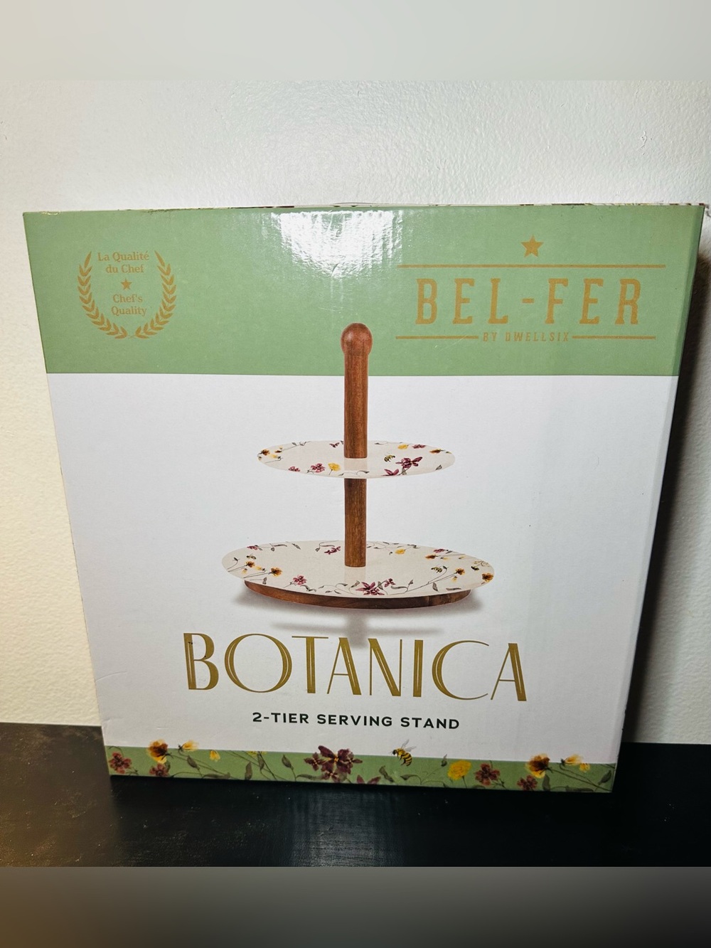 Bel-Fer Botanica 2-Tier Serving Stand — Floral Cream